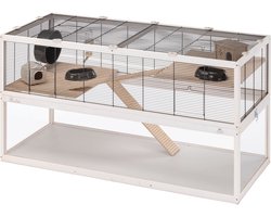 Ferplast Hamsterkooi - Met Accessoires - Gecoat Metaal en FSC-Hout - Transparante Bodem - 120 x 50 x h 66,5 cm