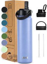 VANN® 3-Wandige RVS Drinkfles 650 ML met rietje voor volwassenen – Met 5 accessoires – Thermosfles – 24 uur koud/12 uur warm – Twilight Bloom – VANN Ultimate Bottle®