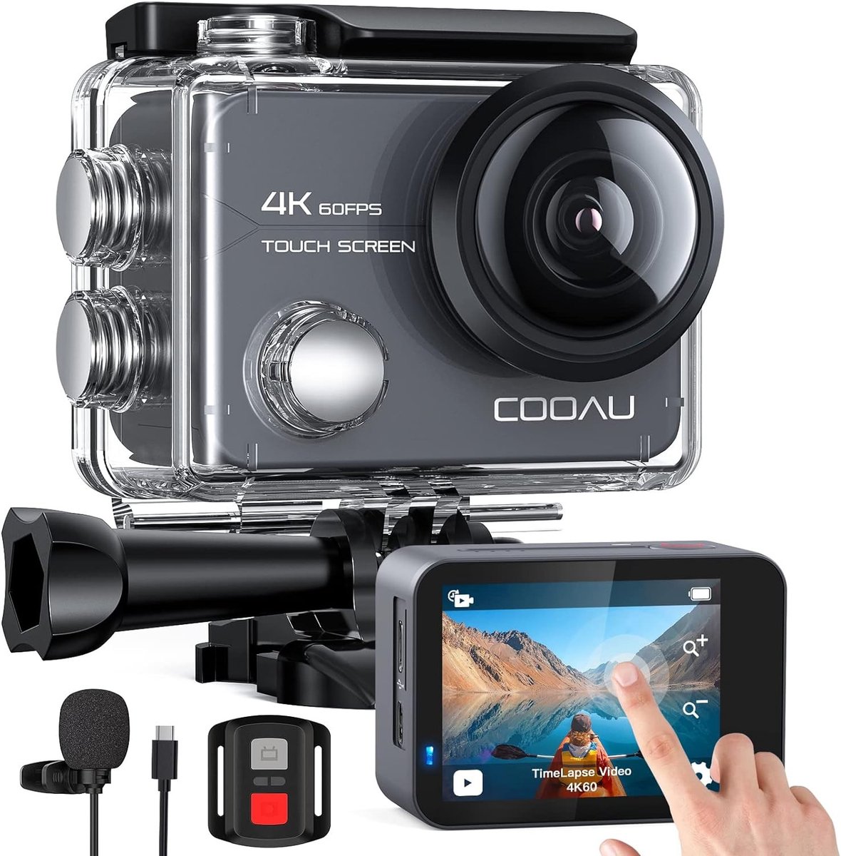 4K 60fps Action Camera 20MP – WiFi Sportcamera met EIS – 30m Waterdicht – Touchscreen – Externe Microfoon – 2 Accu's – tot 128GB
