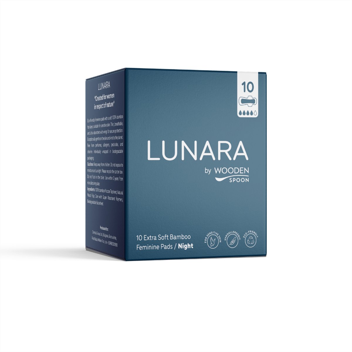 Wooden Spoon Lunara Biodegradable Bamboo Nacht maandverband- 10 stuks-vleugels