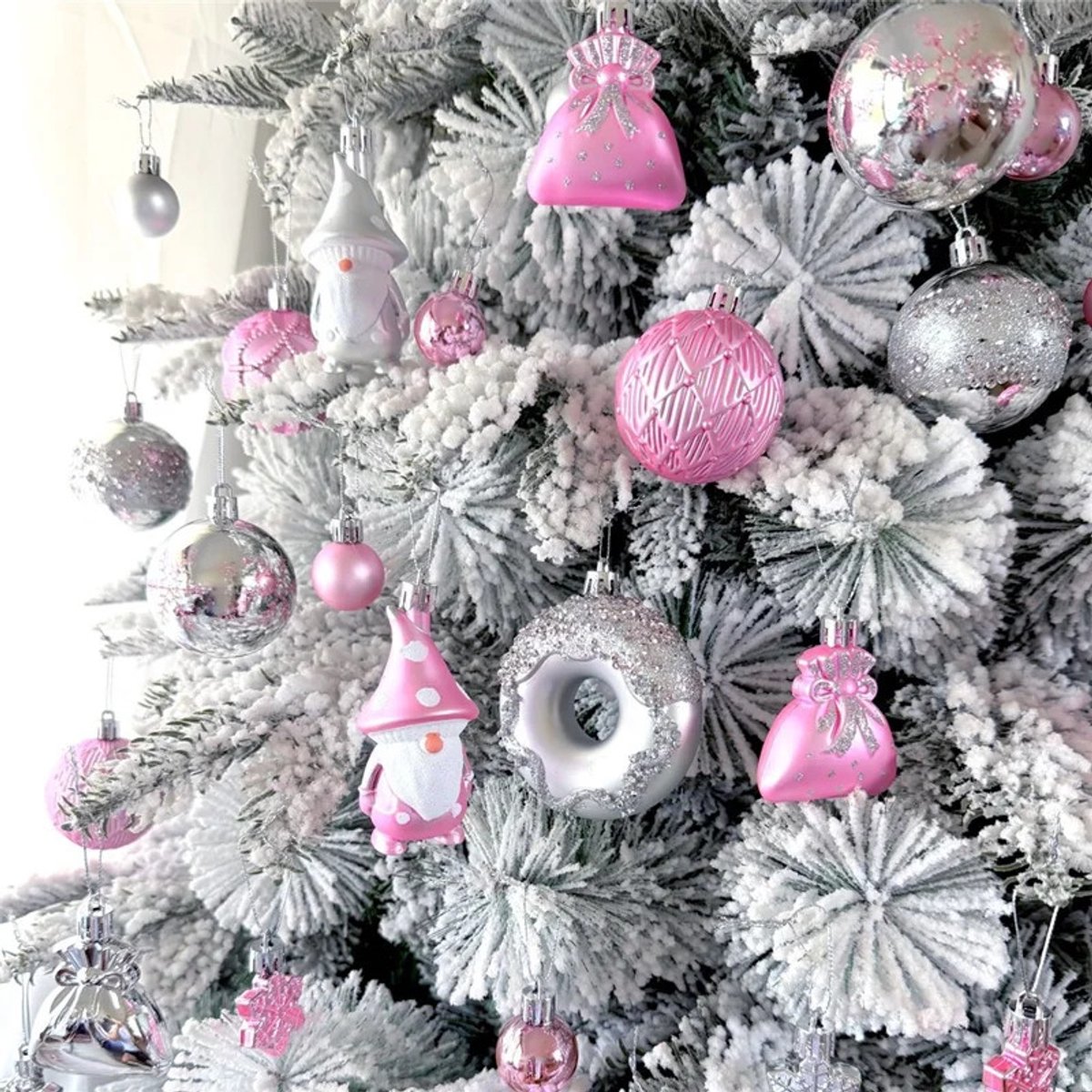 60-delige set kerstboomversiering met diverse vormen kerstballen- levendige roze en zilveren kleuren- geleverd in geschenkdoos- ideaal voor de feestdagen – foto 5