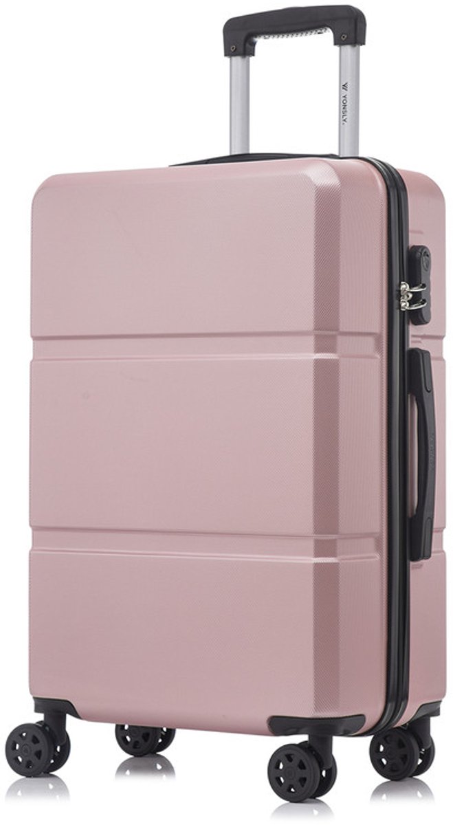 YONSLY Handbagage Koffer - 66cm - 66 L - Cijferslot- 360° Draaibare Wielen - Trolley- 66 x 43 x 26 cm - Roségoud