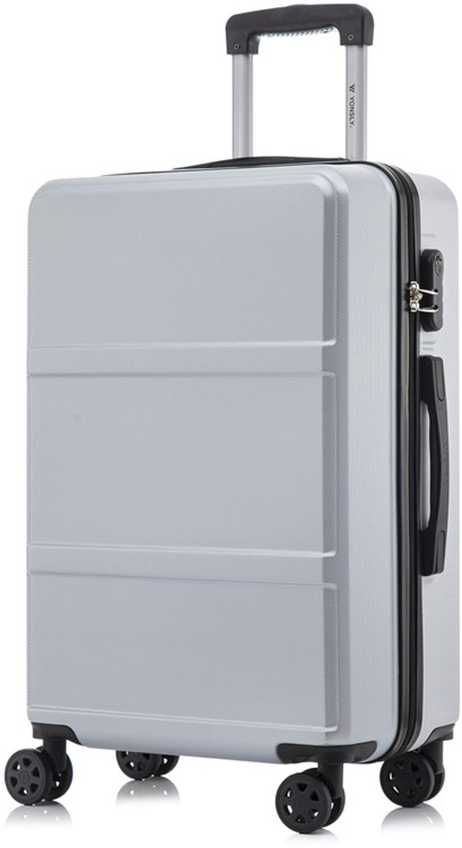 YONSLY Handbagage Koffer - 66cm - 66 L - Cijferslot- 360° Draaibare Wielen - Trolley- 66 x 43 x 26 cm - Zilver
