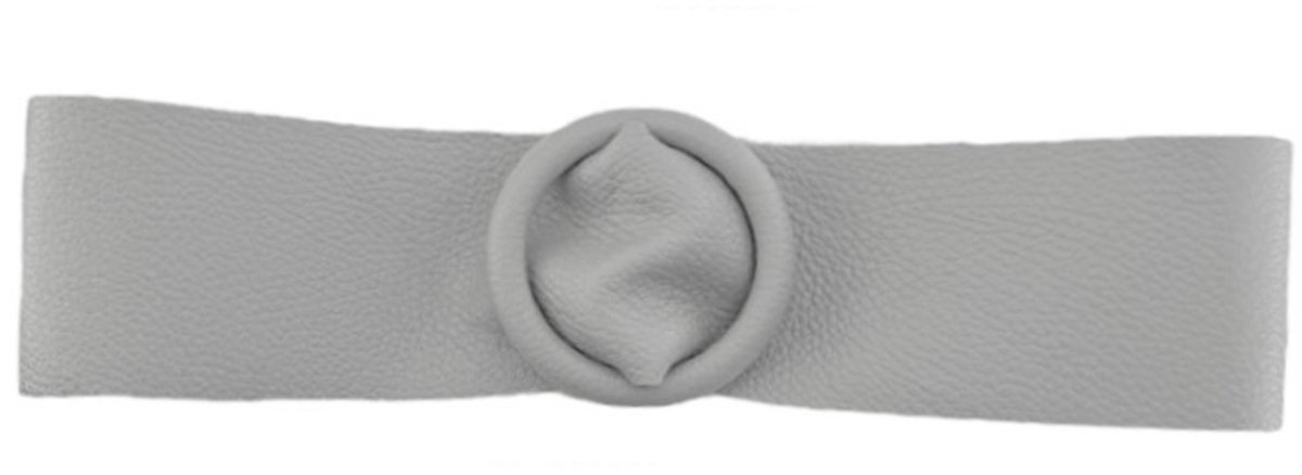 Lichtgrijze Brede Leren Riem Ronde Gesp - Taille Riem - Leer Leder - Brede Dames Riemen Ceinturen - Lichtgrijs