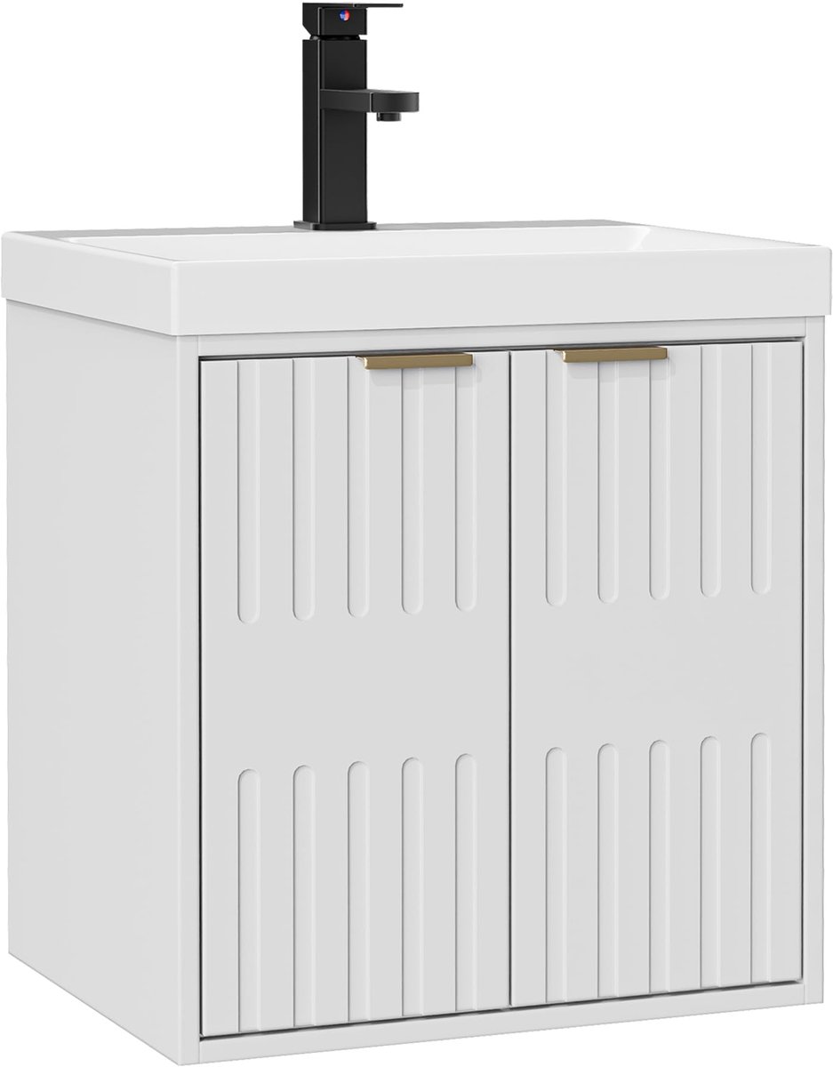 UEV kleine wastafel met badmeubel voor gastentoilet, wandmontage, 49 cm, wit