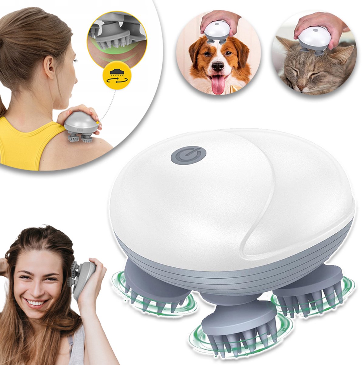 24 Massageknoppen En 3 Krachtniveaus – 3D-Massageapparaat Voor Hoofdhuid En Nek – IPX7 Waterdicht En Oplaadbare 1200mAh-Batterij – Antislip – Voor Stressverlichting En Verbetering Van De Bloedsomloop