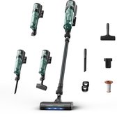 Rowenta steelstofzuiger met turquoise stofreservoir, 100AW motor, verlichte zuigmond en diverse opzetstukken.