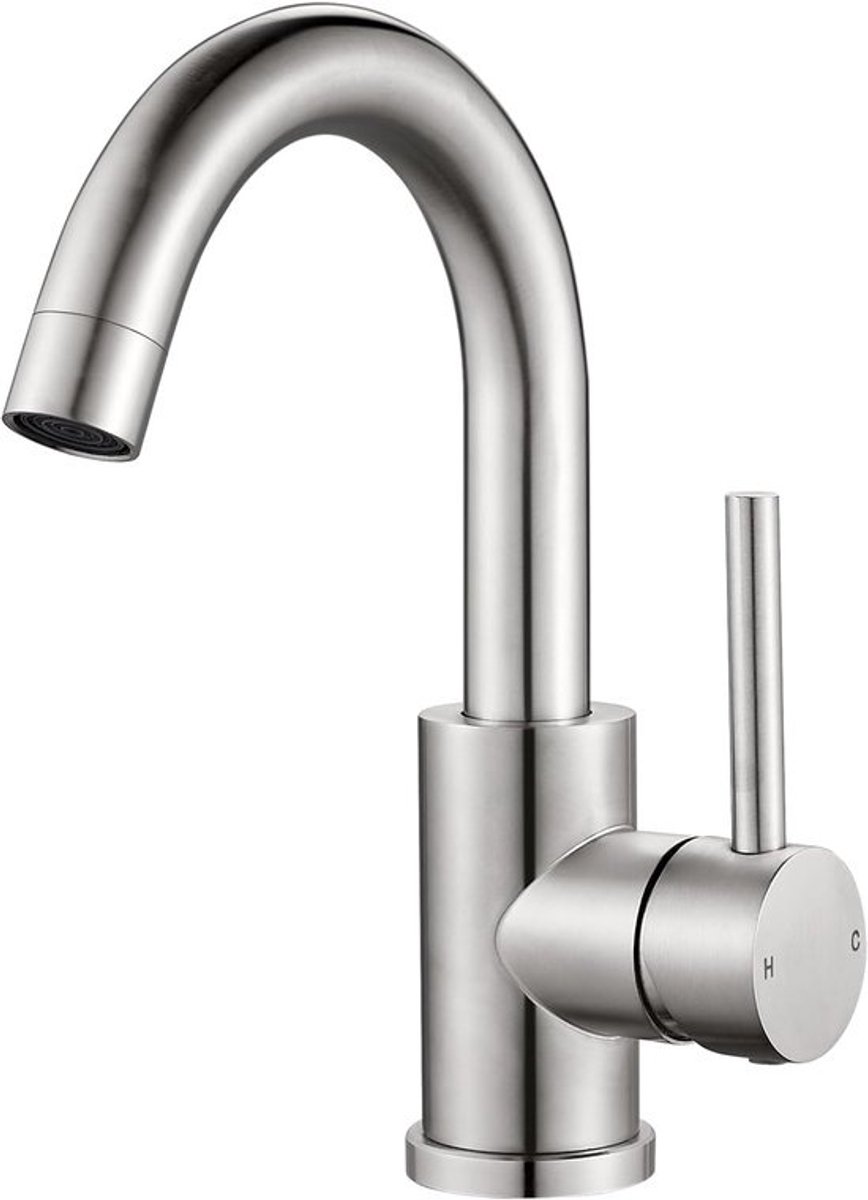 SnelShoppen - Wastafelkraan - Brushed Nickel - Hoogwaardige 304 RVS - Roestvrij en duurzaam - 225 mm hoog - Voor badkamer, keuken en meer
