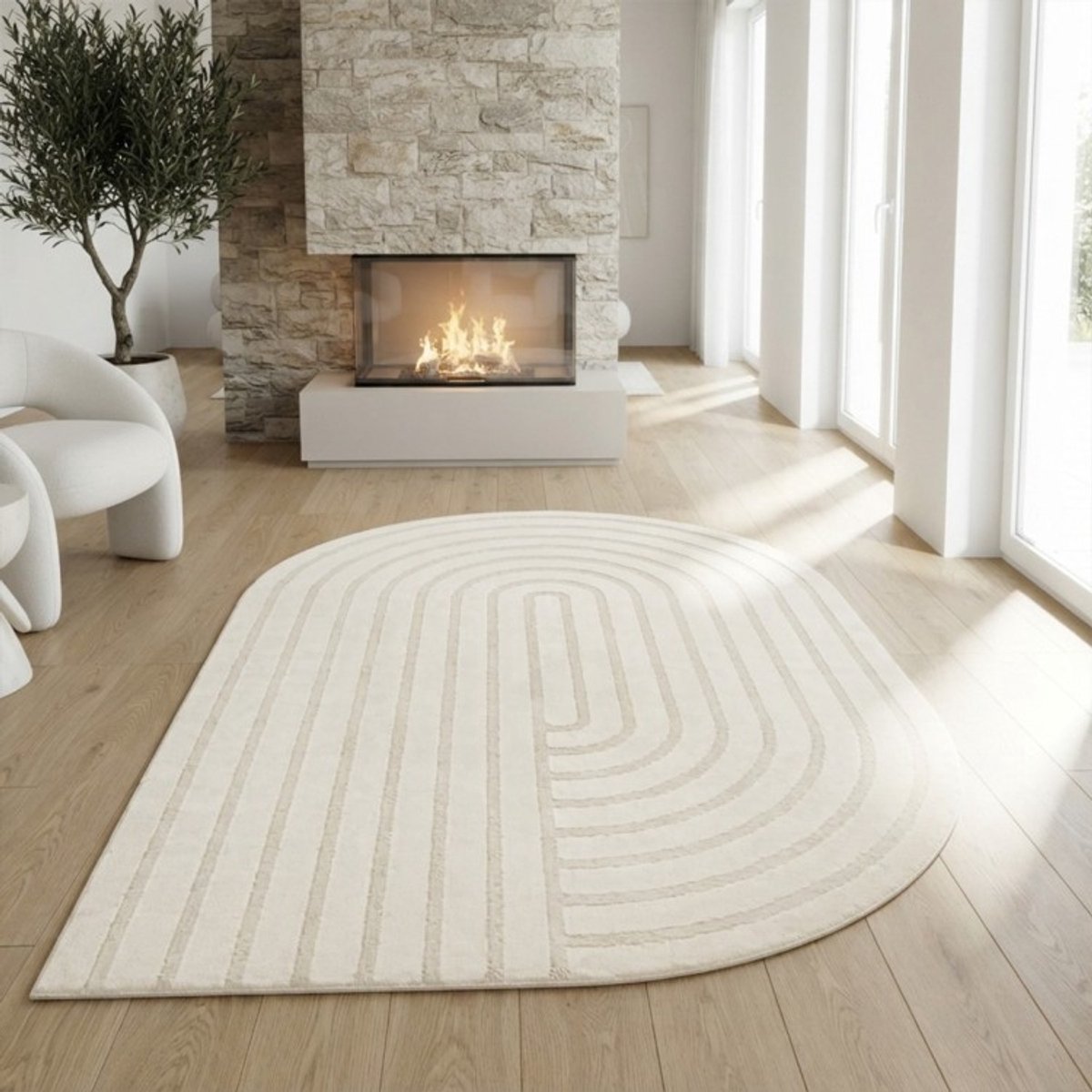 TapisTrend Designer tapijt Crème 160x230 cm Modern, organisch gevormd vloerkleed met verhoogde geometrische bogen voor woonkamer en slaapkamer Beige