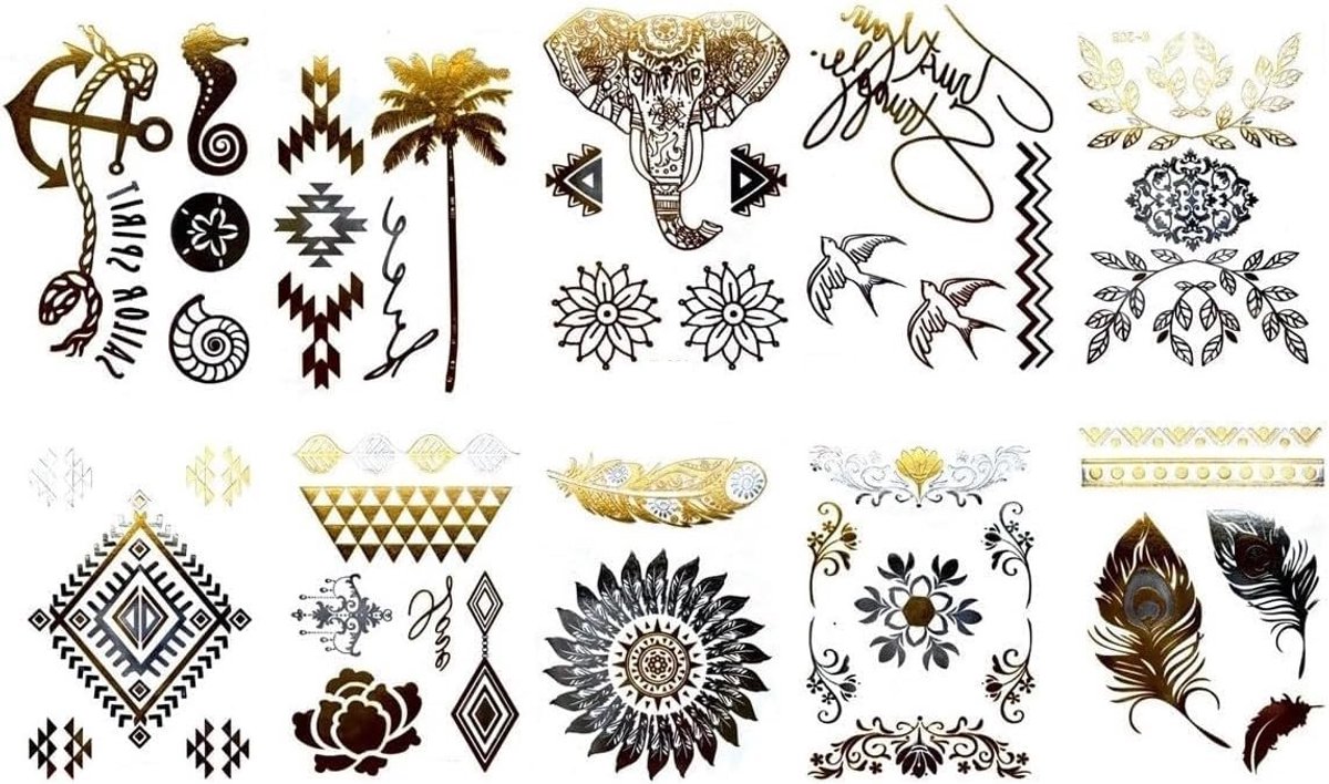 Tijdelijke gouden tattoo-veren tattoo-armband tattoo zilveren tattoo
