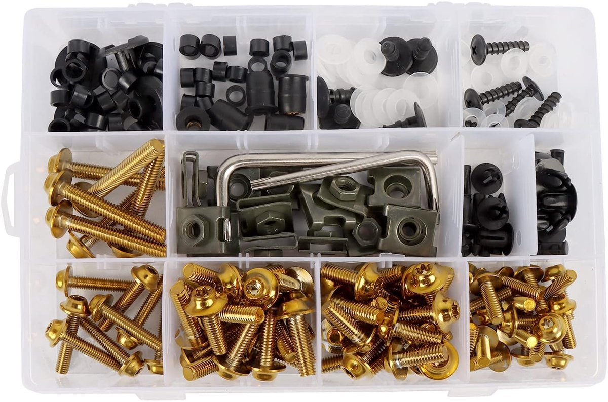 Kit 195 stuks roestvrij staal M5 M6 motorfietswindscherm fairing bevestigingsmiddelen kawasaki suzuki sport bike universele bevestigingsmiddelen lichaam, Yellow