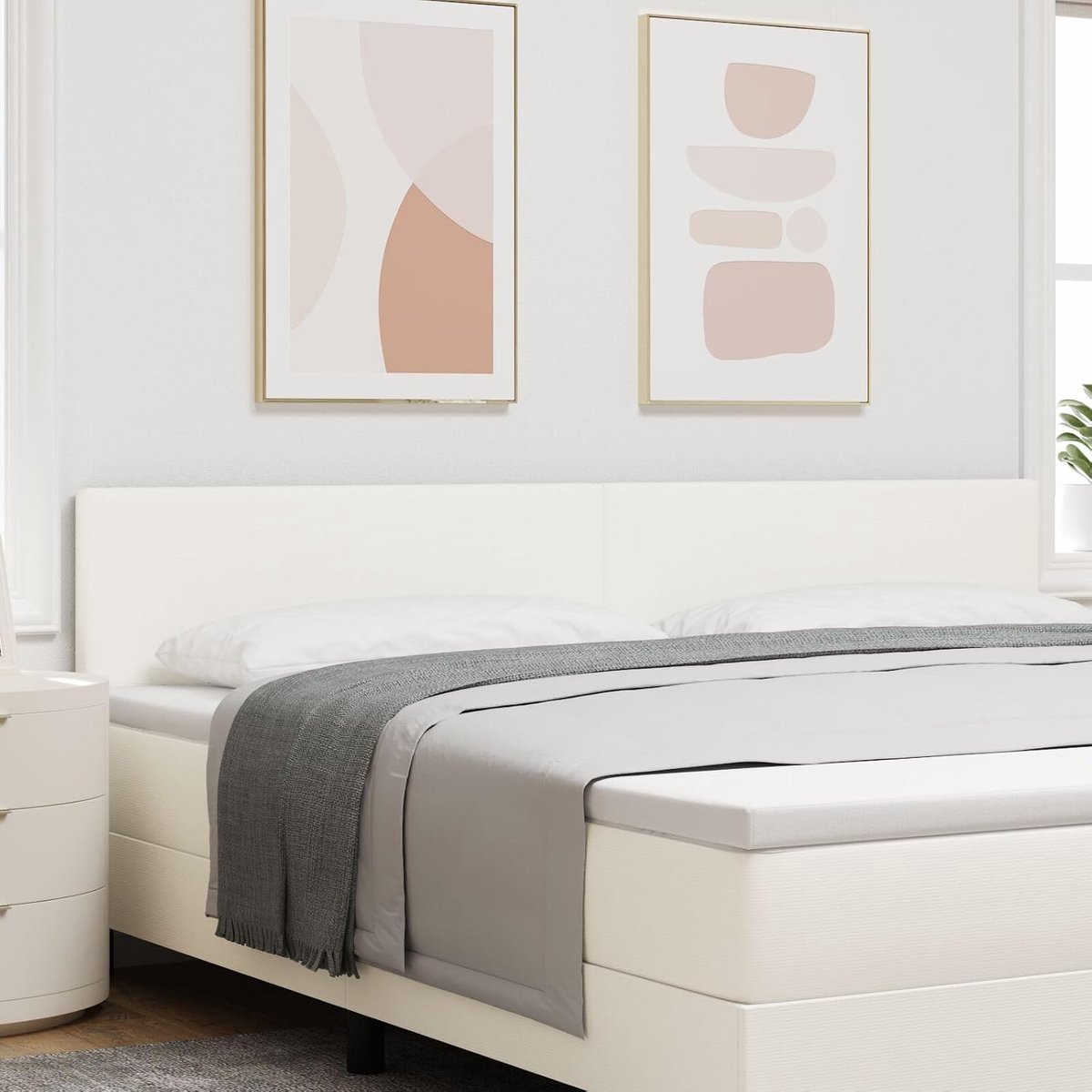 Sets, LED-hoofdeinde eenvoudig ontwerp crème 100 cm corduroy stof