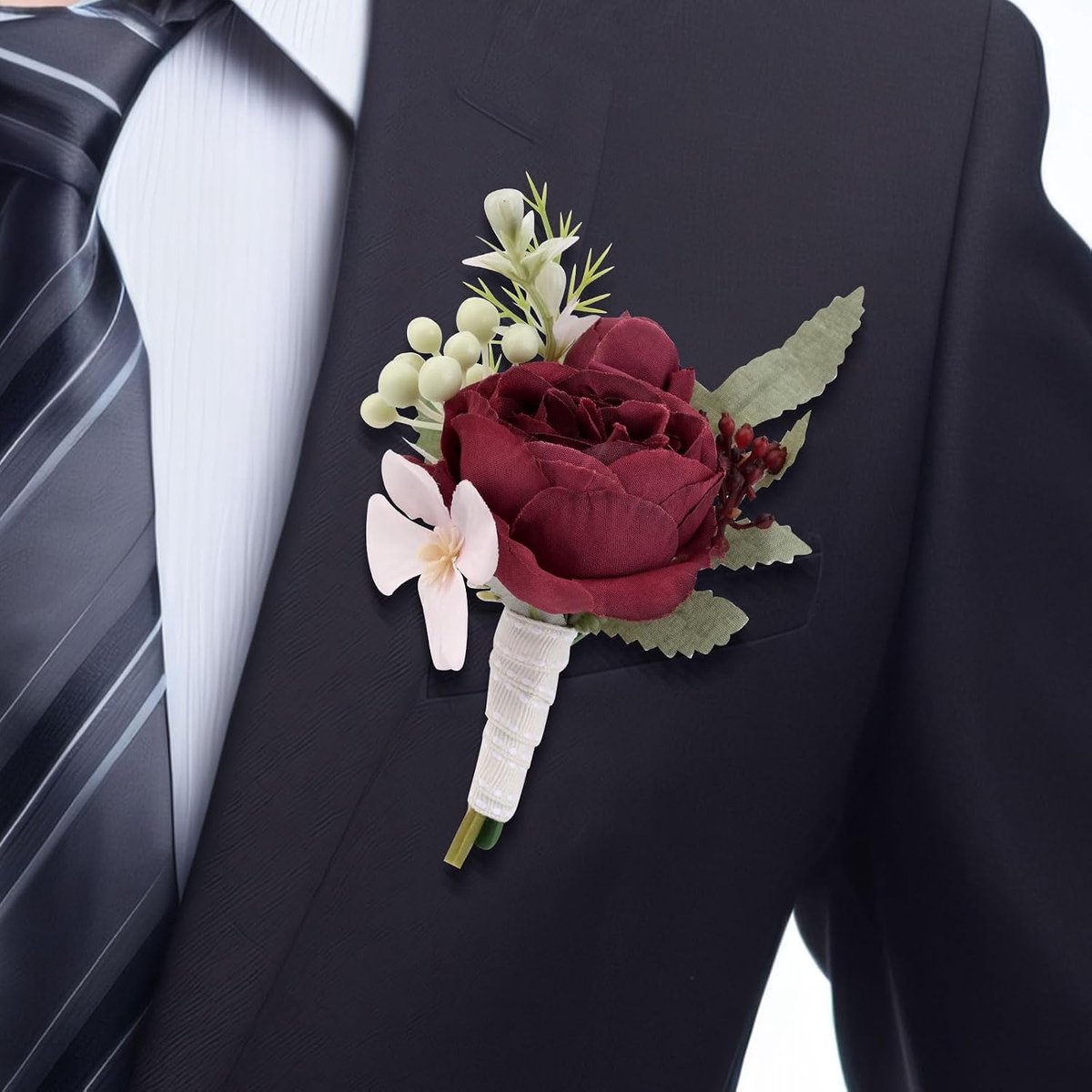 Lasuroa Bruidscorsage voor Mannen, Kunstmatige Rode Rozenbloemcorsage Knoopsgatendecoratie Galajurken voor Bruidegom en Bruidsjonkers