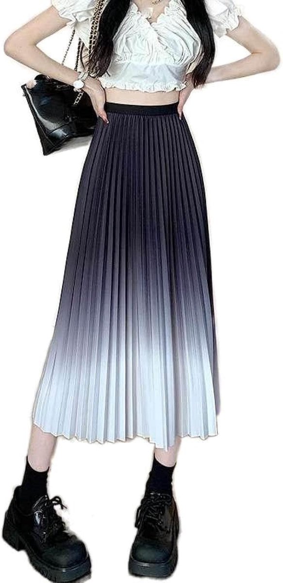 Gradiënt Plooirok - Zomer Hoge Taille Veelzijdige Slanke Heup Bedekkende Rok Elegante A-Lijn Rok Accordeon Swing Rok, Modieuze Zachte Zijdeachtige Draperende Rok,Blauw,Xs