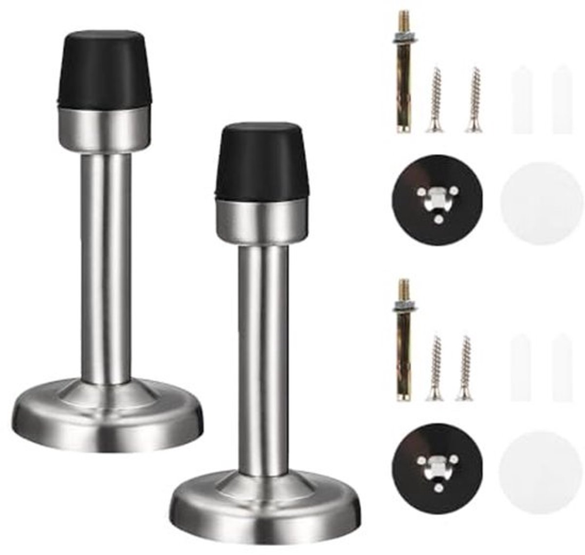Deurstoppers met rubberen bufferbumper - Geluidsdemping en wandbescherming - 2 stuks