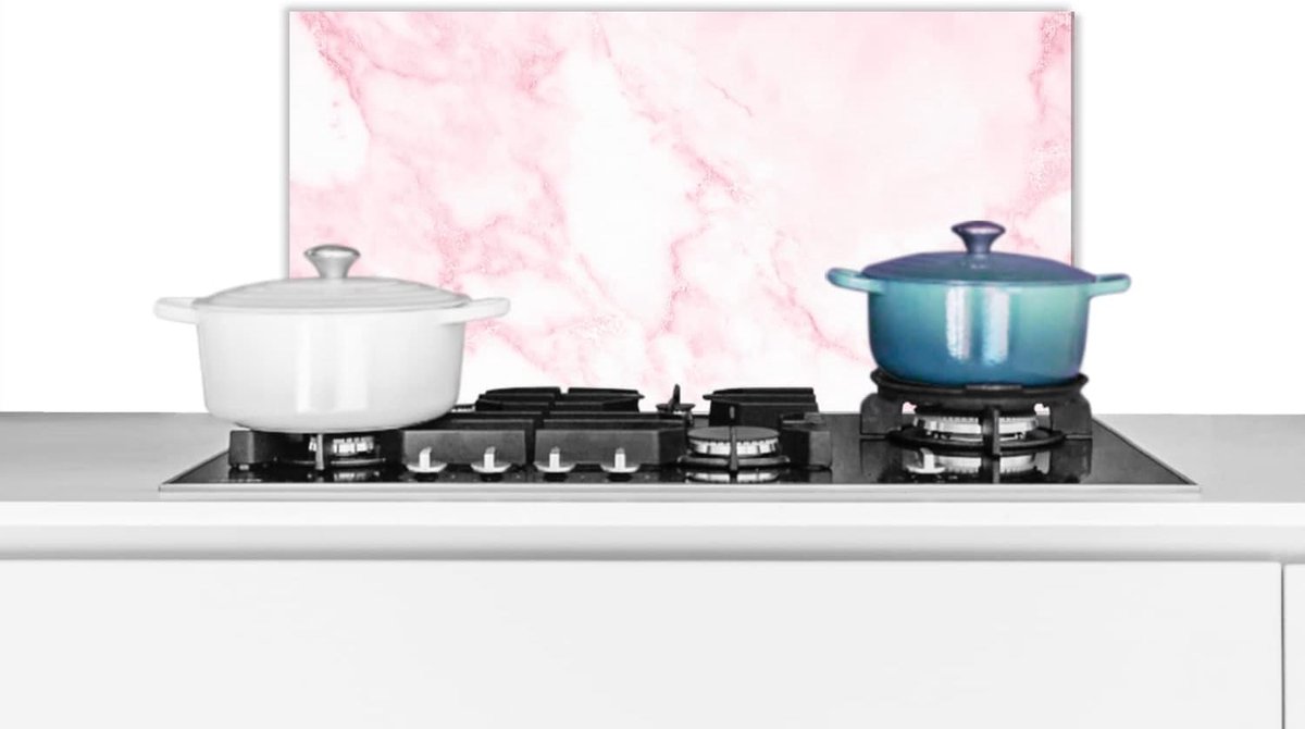 Spatscherm Keuken - 70x30 cm - Marmer - Wit - Roze - Chic - Marmerlook