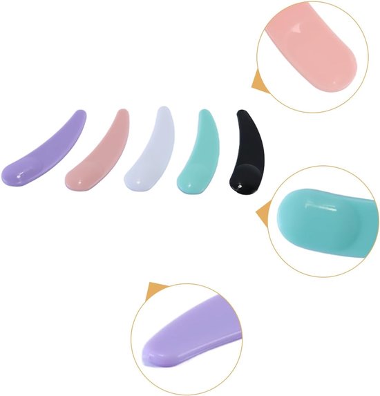 Spatels, mini-crèmelepels, gebogen voor gezicht, lichaam, doe-het-zelf, huidverzorging, make-up, gereedschap, wit, roze, paars, groen, zwart — afbeelding 3