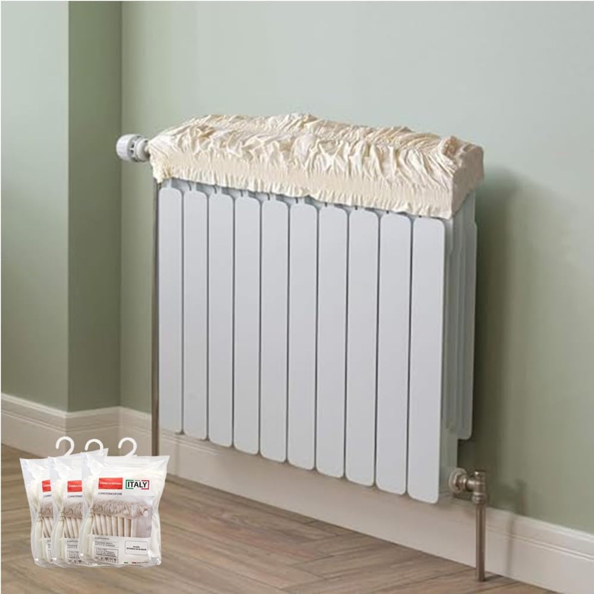 3 stuks magische elastische radiatorafdekking in beige, uittrekbaar van 40 tot 80 cm en van 80 tot 140 cm, stof, ecru, radiatorafdekking van katoen, elastische radiatorhoes