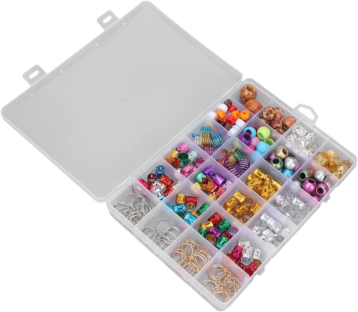 Haarsieraden voor Vlechtaccessoires, Haarbedels, Haarspiraal en Dreadlocks Kralen 278 Stuks Legering en Houten Haarsieraden Ringen Clips met Opbergdoos voor Haardecoratie en