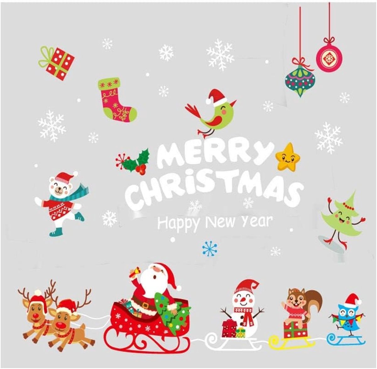 Sneeuwvlok Muursticker Venster Glas Kerstman Sneeuwpop Elk Elf Gift Sticker Muurschildering Voor Kinderkamer Deur Home Decor