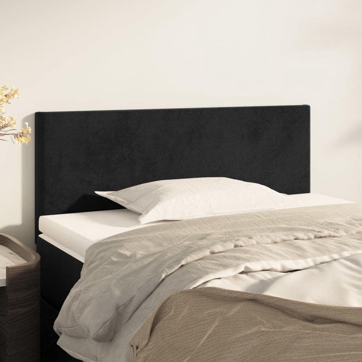 Hoofdbord, zwart, 80 x 5 x 78/88 cm, fluweel, voor de slaapkamer, hotel, hoofdeinde, werkkamer, voor slaapkamer, tweede slaapkamer, hotel
