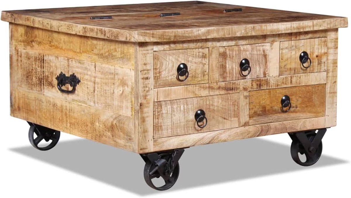 Salontafel van onbehandeld mangohout, 70 x 70 x 40 cm, salontafels voor woonkamer, salontafel, moderne salontafel, 243979