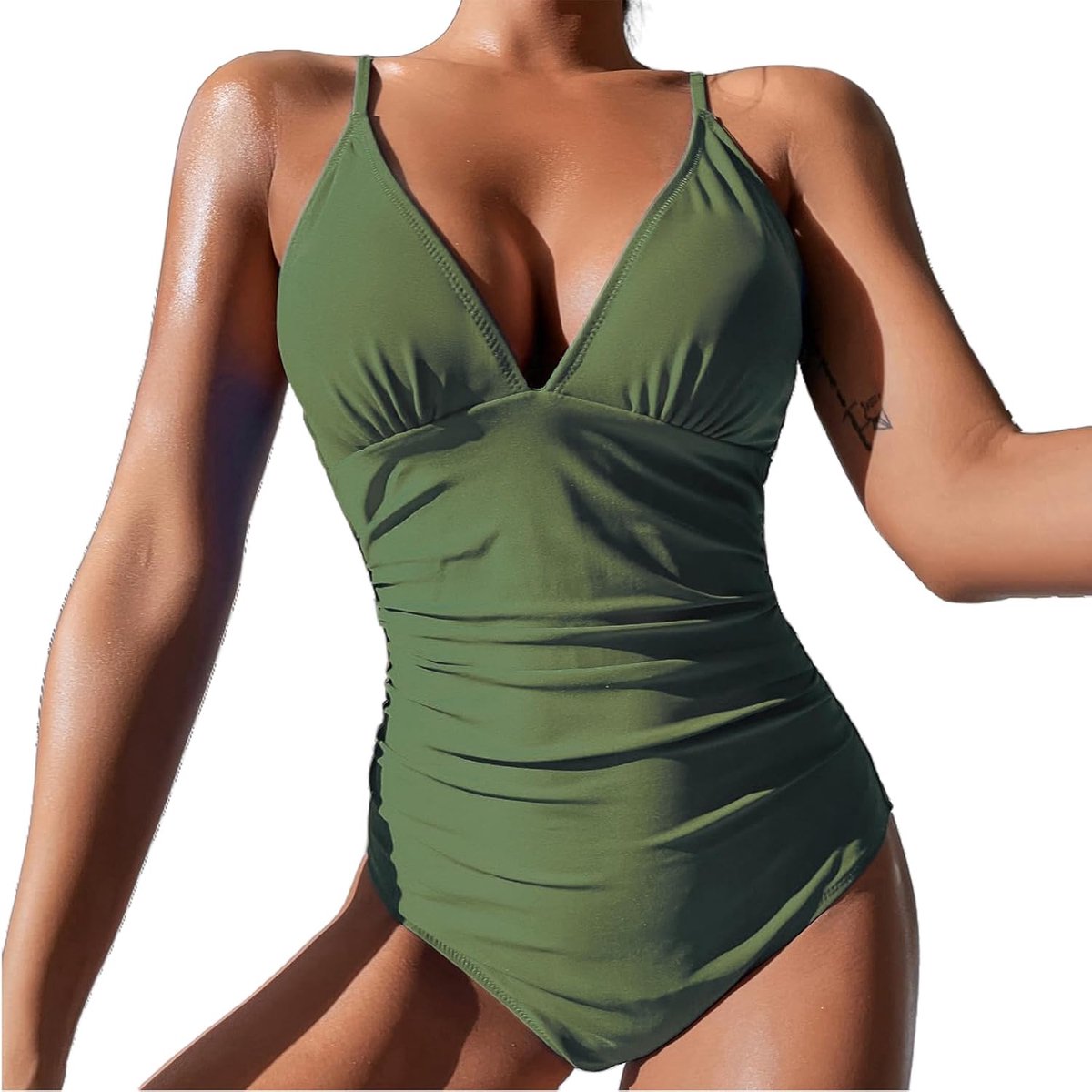 Badpak Voor Dames Met V-hals Rondingen Met kruis Rug, Lage Rug Badpak Uit één Stuk Eendelig Gewatteerd Monokini Zee Strand Kostuum
