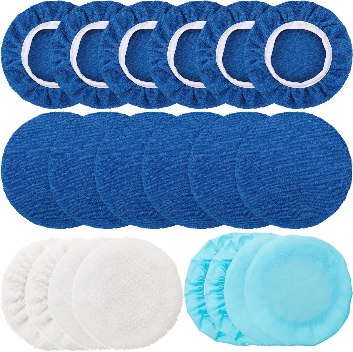 Verpakking van 20 stuks, 7-8 inch autopolijstpads voor circuitgebruik, inclusief beschermhoes voor de polijstmachine, saffierblauw.