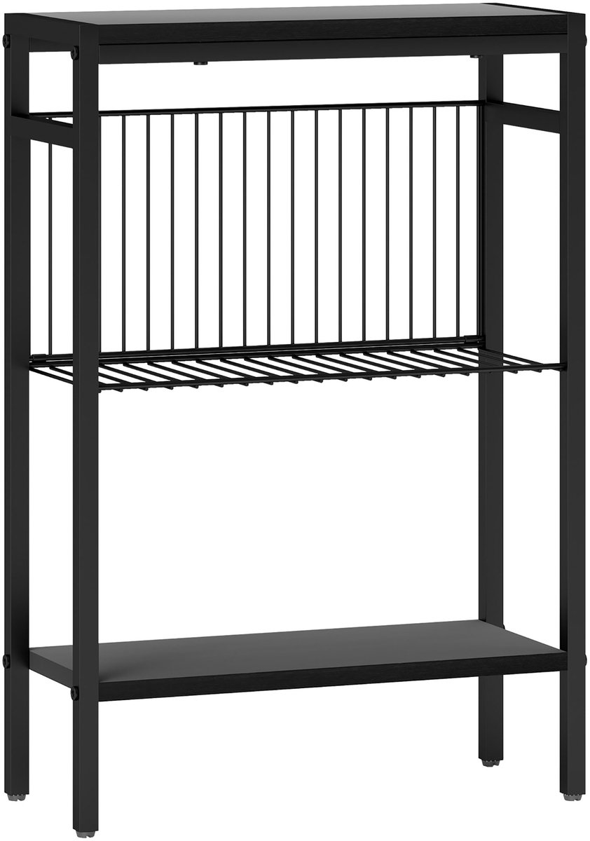 Homona Bijzettafel met 3 niveaus - Industrieel design met houtlook - Met verstelbare voetjes - 43 x 18 x 62,5 cm - Zwart