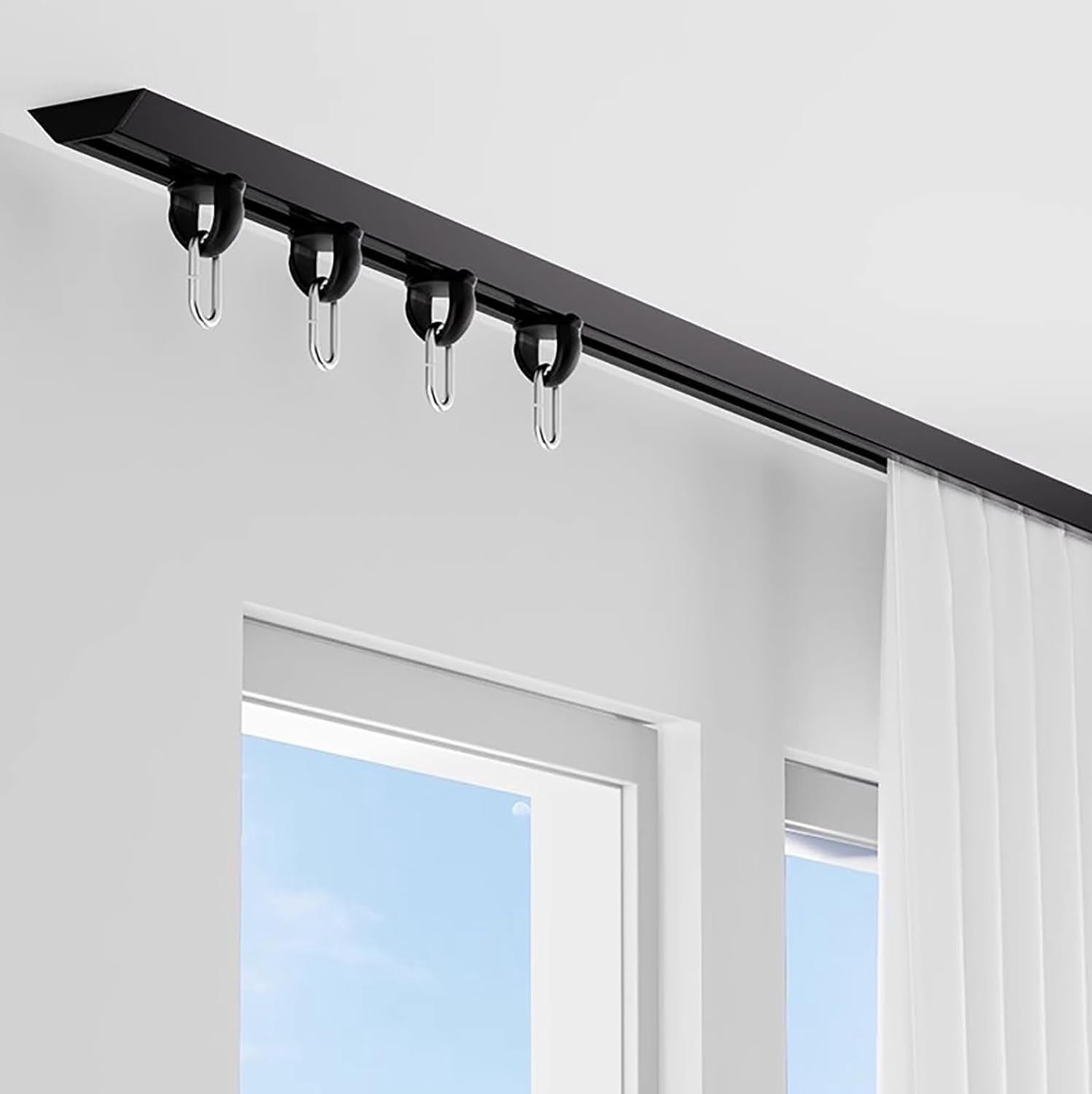 2,4 m plafondrail - glijdende ruimteverdeler voor kelder, hotel, kinderkamer - niet-buigbare zwarte aluminium rail staaf