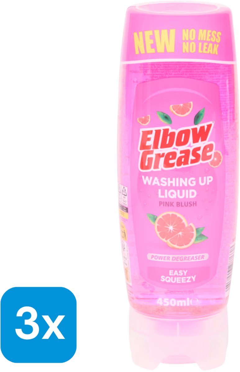 3x Roze Elbow Grease Afwasmiddel - Met krachtige ontvettende werking
