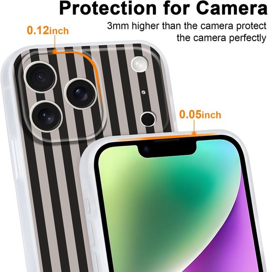 2 stuks telefoonhoes voor iPhone 18 Pro Max 6,9 inch, esthetische strepen, gestreept patroon, motief voor vrouwen en meisjes, beschermhoes, zachte kleurrijke siliconen TPU dunne case, bruin en zwart — afbeelding 2