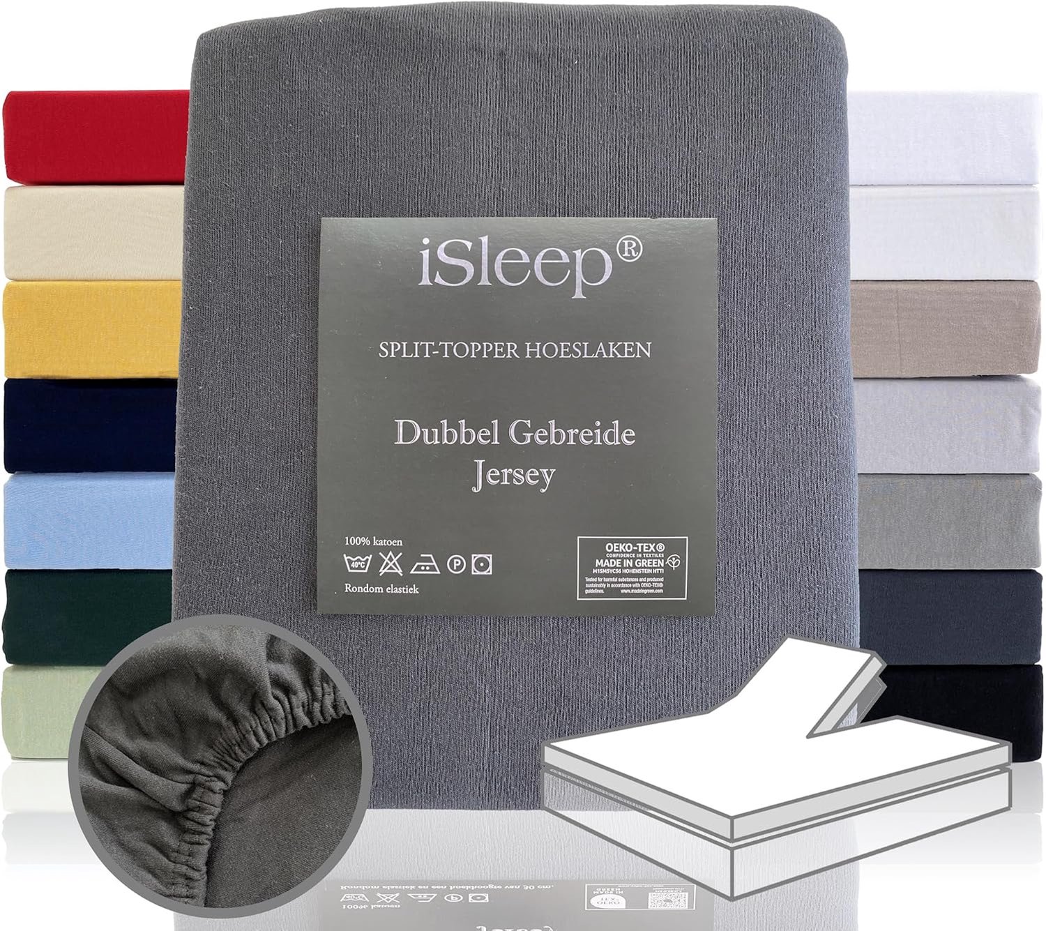 iSleep Split Topper Fitted Sheet Double Jersey Combed Yarn 100% Cotton (anthracite, 160x200/210 cm) - ShopVlot