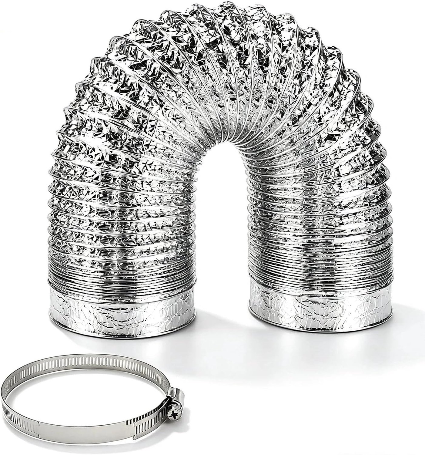 Diameter 125 mm, 3 m, pvc-aluminium buis, slang met 1 slangklem voor mobiele airconditioning, droger, afvoerventilator, afzuigkap, ventilatiesysteem, zilver