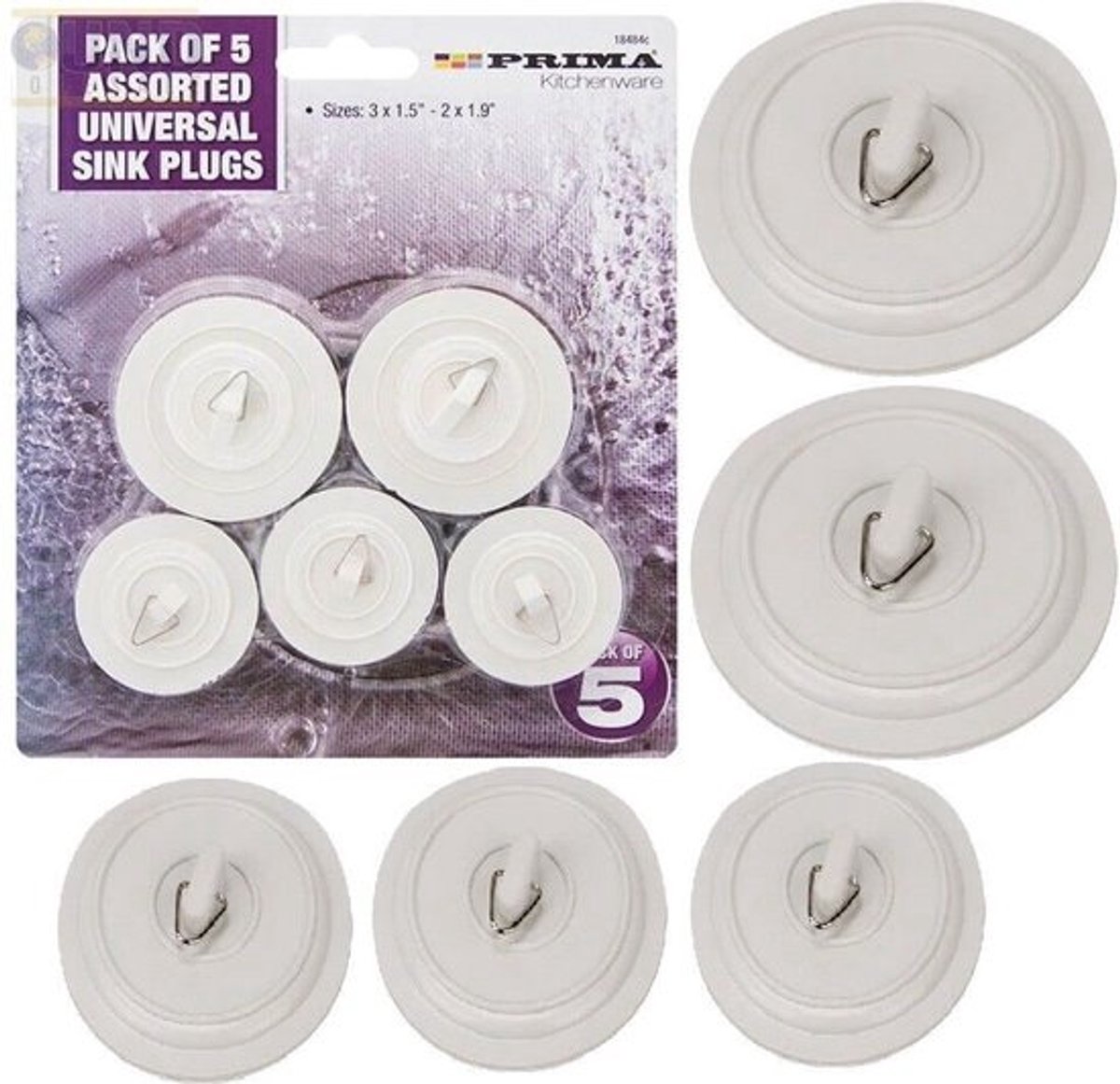 Universele wastafel- en badplug - voor keuken en badkamer - Vervangende rubberen stopper - 5-pack