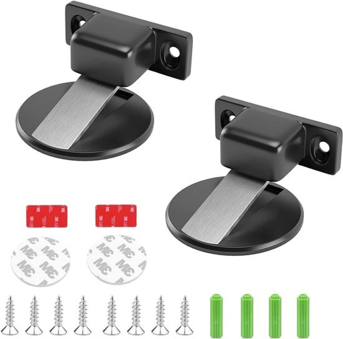 Deurstopper 2 stuks - magnetisch, metaal, vloermontage, zwart