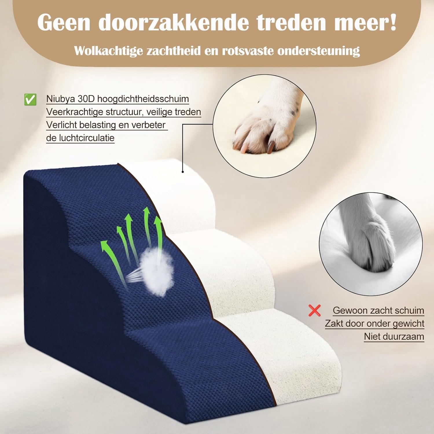 Niubya Stair Ladder for Small Dogs and Cats, 5 Steps 62cm, Foam 30D, Non-slip, Removable and Washable Cover, for Sofa - ShopVlot