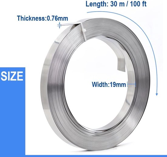 Roestvrijstalen strap spoel 19 x 0,75 mm - 30 meter voor stevige bevestiging en verpakking — afbeelding 2