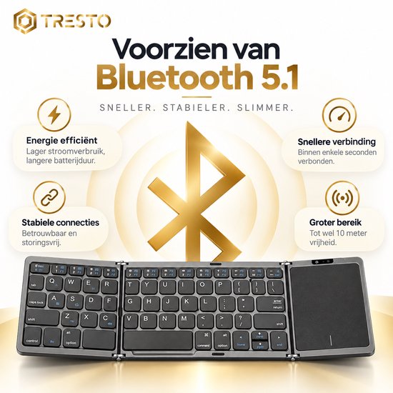 Groot Computer TRESTO - Opvouwbaar Toetsenbord - Groot Touchpad - Qwerty Toetsen ...