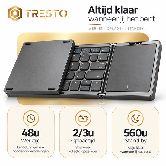 Groot Computer TRESTO - Opvouwbaar Toetsenbord - Groot Touchpad - Qwerty Toetsen ...
