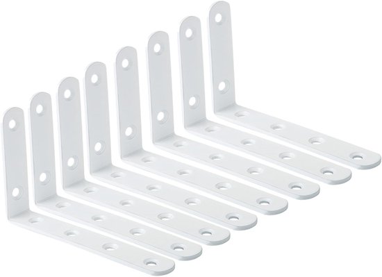 8 Stuks Witte Planksteunen, 125mm x 75mm x 20mm, Stevige Metalen L-Beugels voor Wandplanken, Muurbeugels voor Hoekplanken, Ondersteuning voor Thuis en Kantoor — afbeelding 2