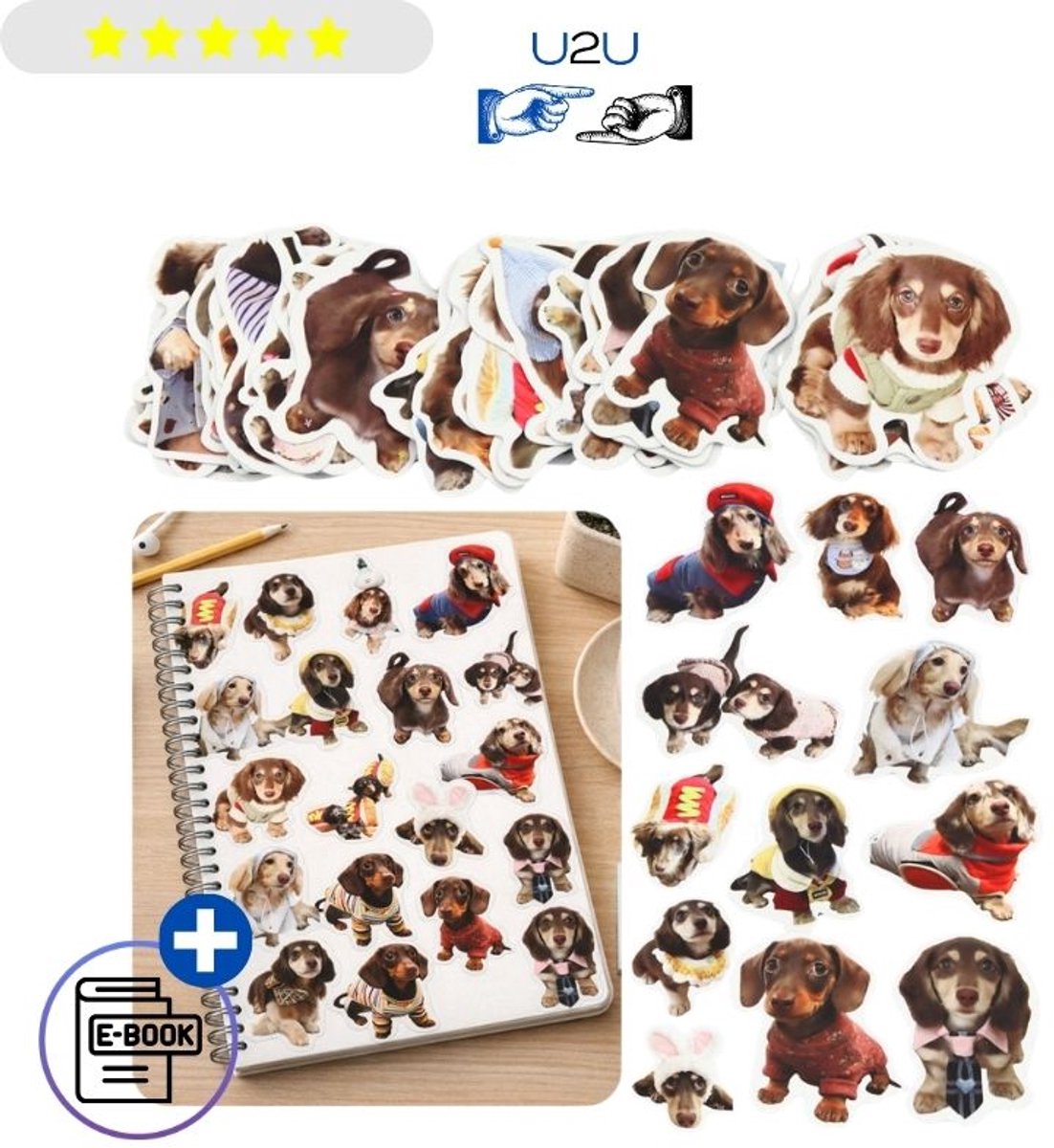 Set van 50 Spaniel Hond Stickers Papieren Decoratieve Stickers 5 cm Schattige Honden Stickers Voor Notitieboek Planner Agenda Laptop Telefoonhoes Knutselen Hobby Creatieve Decoratie Verschillende Ontwerpen Cadeau Voor Hondenliefhebbers Met Ebook