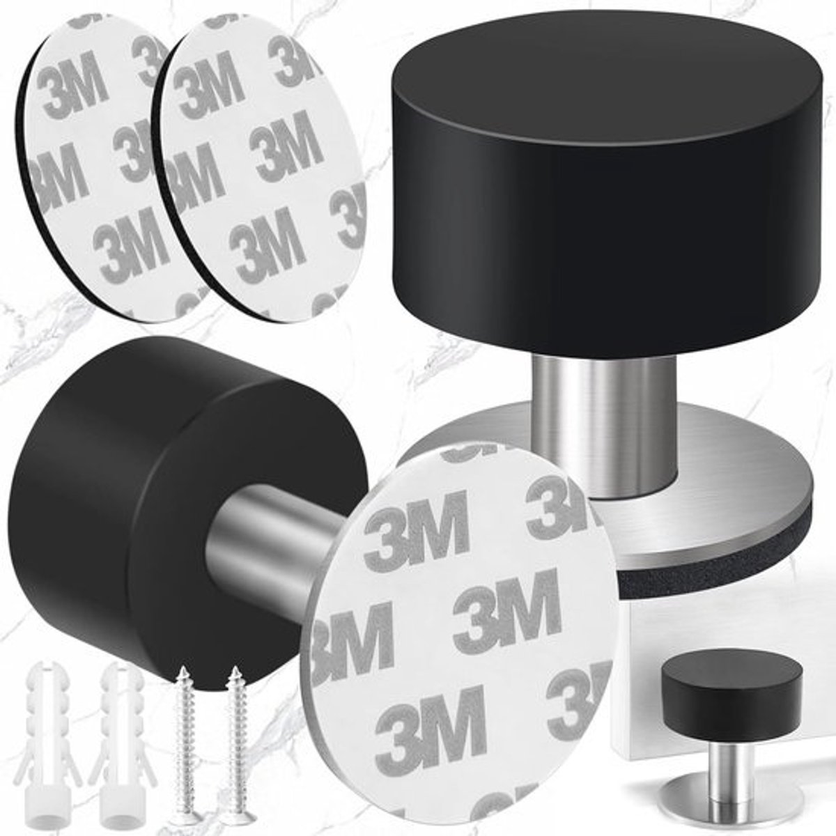 Zware roestvrijstalen deurstopper set van 2 - muurbeschermer en geluidsdemper - 1,57 x 1,65 inch