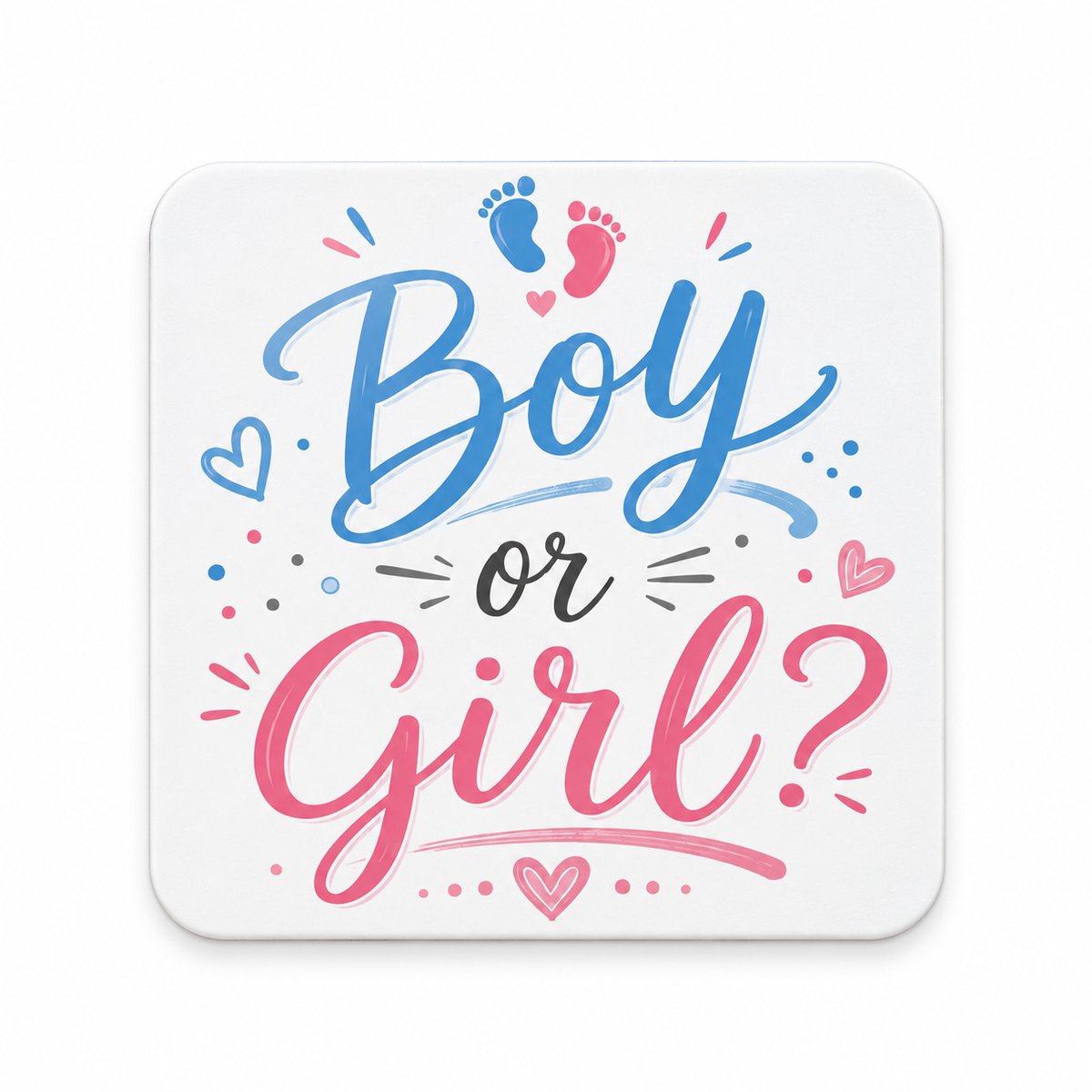 Boy or girl? MDF onderzetter 10 x 10 cm met Boy or Girl? Design – Gender Reveal – Babyshower – Roze & Blauw – Bedrukte Onderzetter