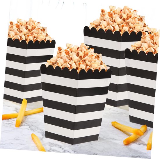 24 Stuks Delige Papieren Popcornbakjes met Zwart Witte Strepen Afbreekbaar Vetvrij voor Feestjes Snacks Zoals Popcorn Snoep Koekjes — afbeelding 2
