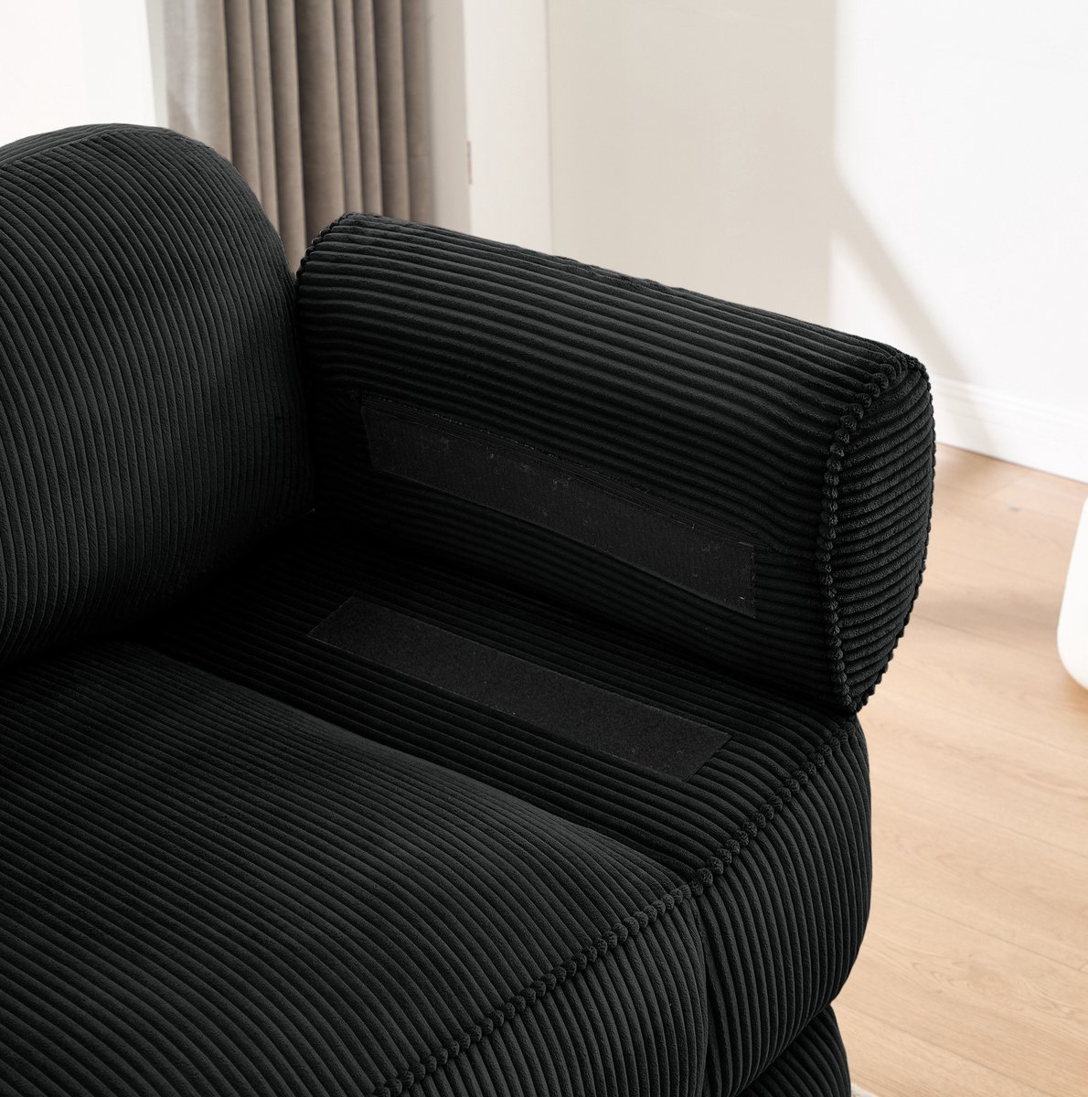 REDOM Hoekbank - 4 zitplaatsen - Modulair ontwerp - Hocker als voetensteun of bijzettafel - Corduroy - Zwart - 336 x 161 x 94 cm