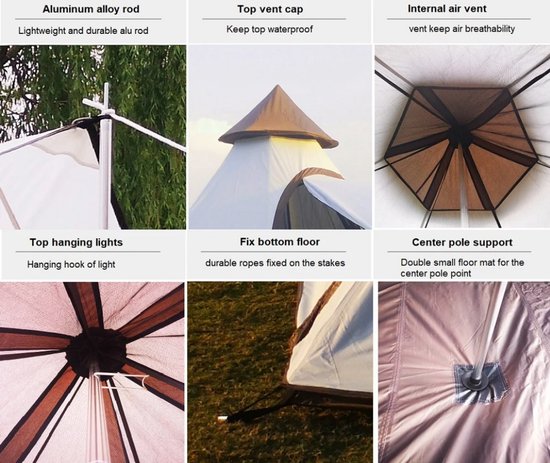 Dream house draagbare dubbellaagse waterdichte ademende tipi kampeertent voor het gezin — afbeelding 4