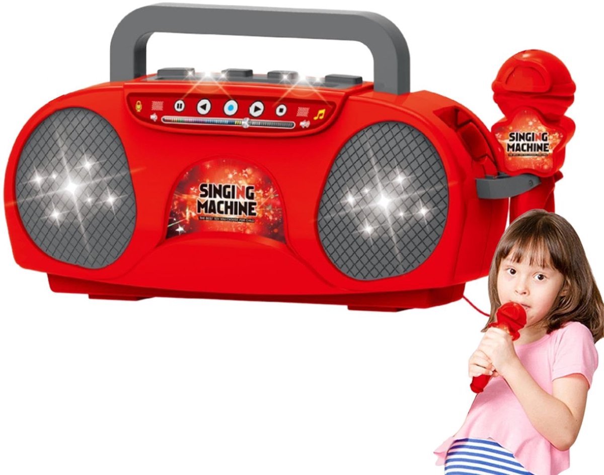 casalora - Karaoke Set voor Kinderen - Met Bluetooth Speaker - Met Microfoons - Met LED-verlichting en Geluidseffecten - Cadeau - Geschikt Vanaf 3 Jaar Jongens en Meisjes - Rood