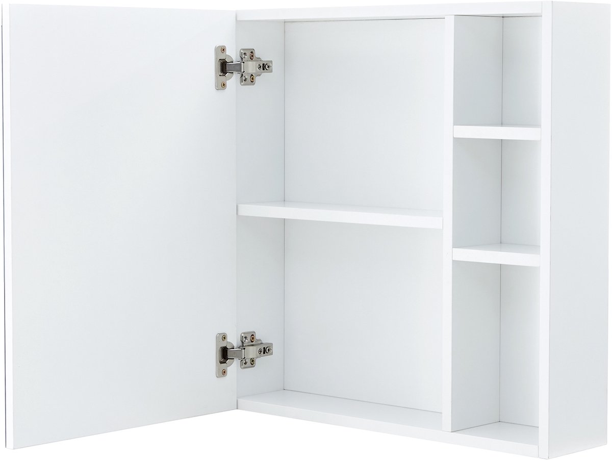 Spiegelkast Badkamer - Wandgemonteerde Spiegelkast Met Verdeelde Vakken - Witte Badkamerkast Met Opbergruimte - 55 Cm Breed - HDF En Spiegelglas