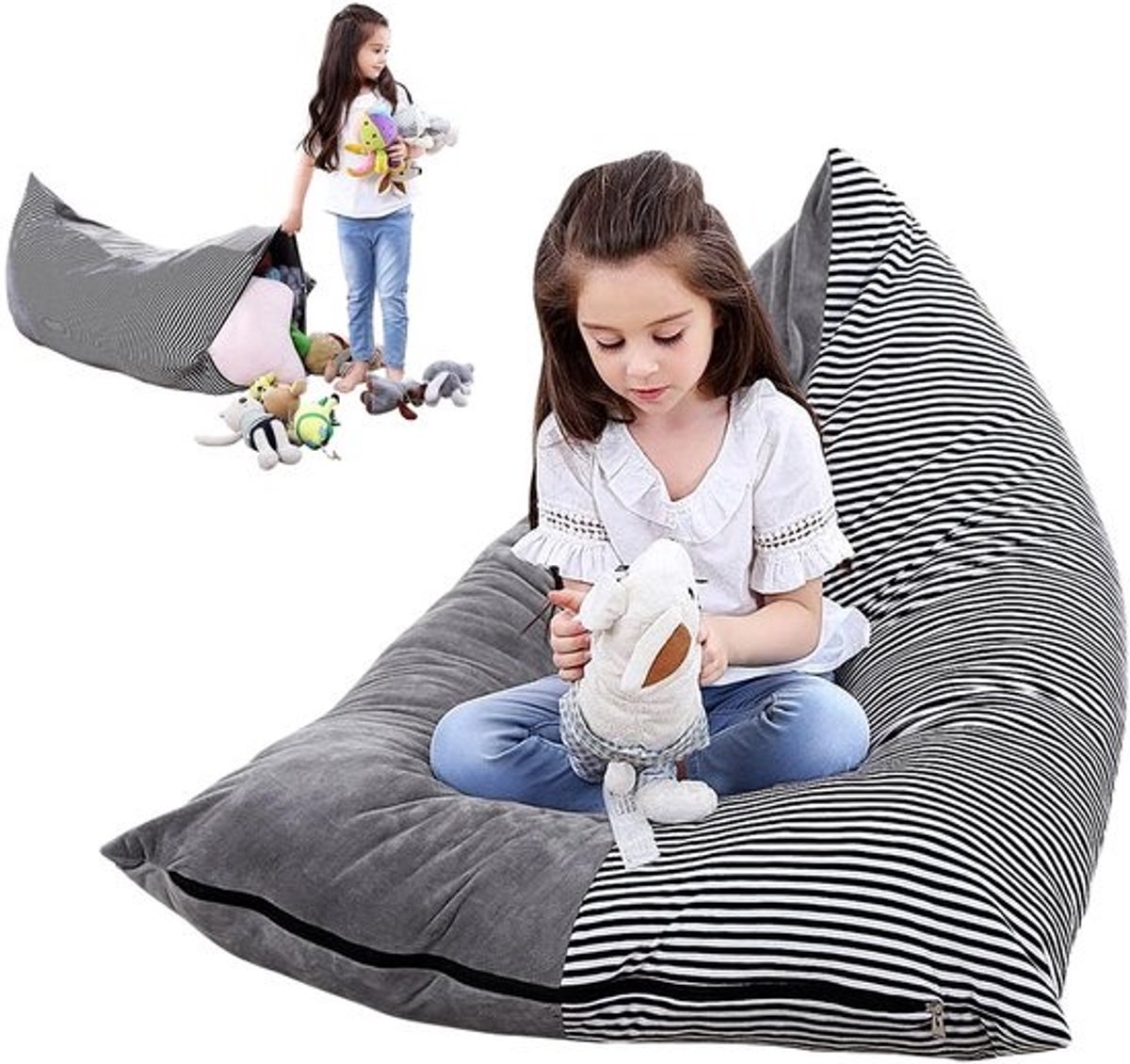 Zitzakhoes voor knuffels en speelgoedopslag, extra groot, voor kinderen en volwassenen, alleen hoezen (A)